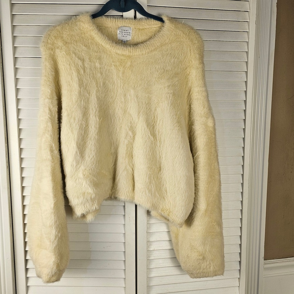 Sammy‎ Robinson X Princess Polly Womens Cream Fuzzy Crop Sweater 10